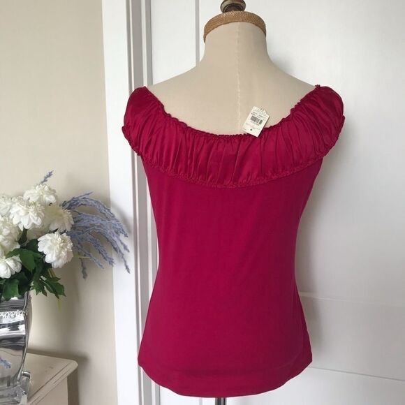 Ann Taylor Off Shoulder Ruffle Neck Tank Pink M - Picture 4 of 9